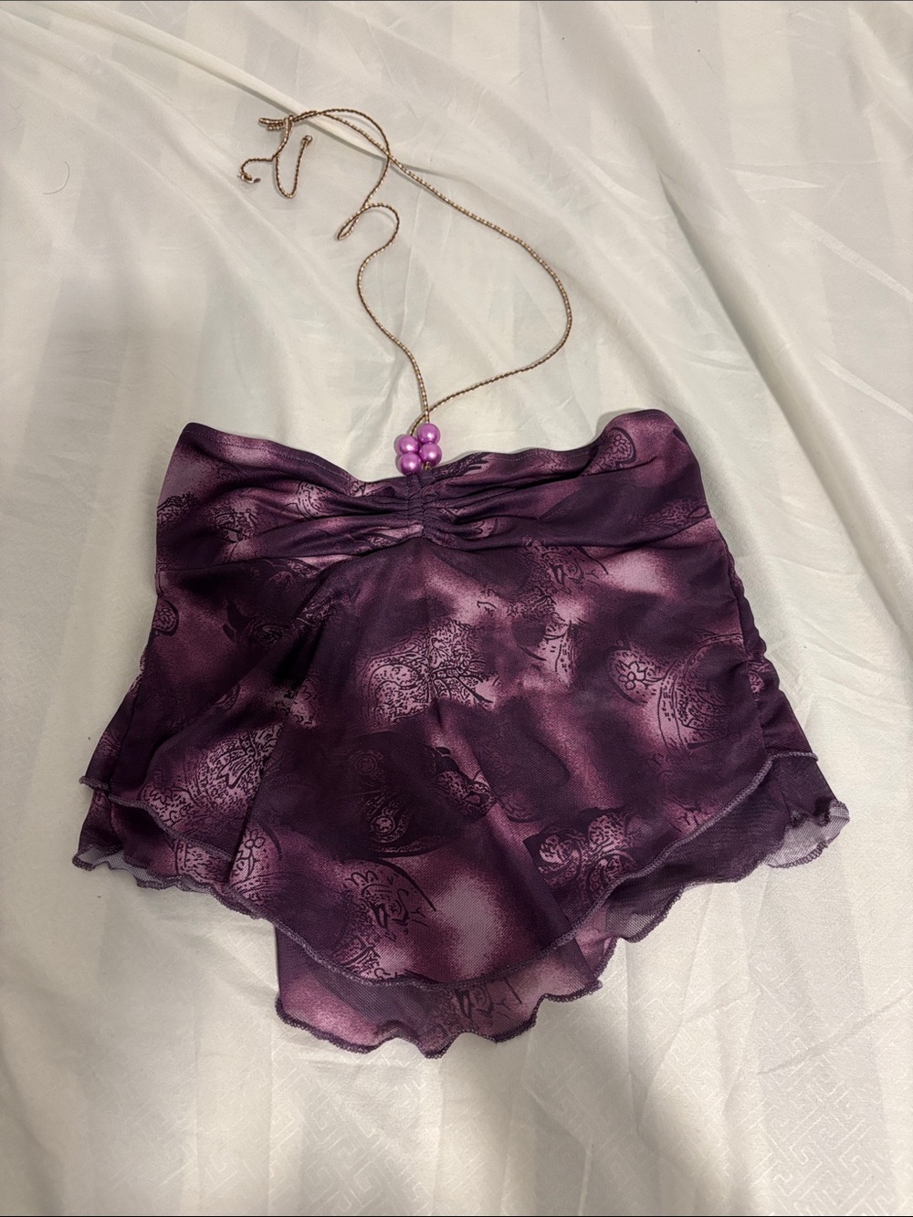 Adjustable string purple halter top with beads